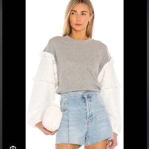 Rebecca Minkoff Evelyn gray ruffle sleeve crewneck sweatshirt small REVOLVE